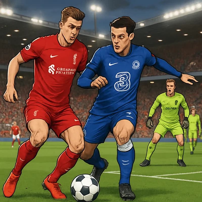 A vibrant scene at a packed stadium with fans wearing the home jerseys of their favorite teams. The atmosphere is electric as players warm up on the green pitch, showcasing a classic football match se