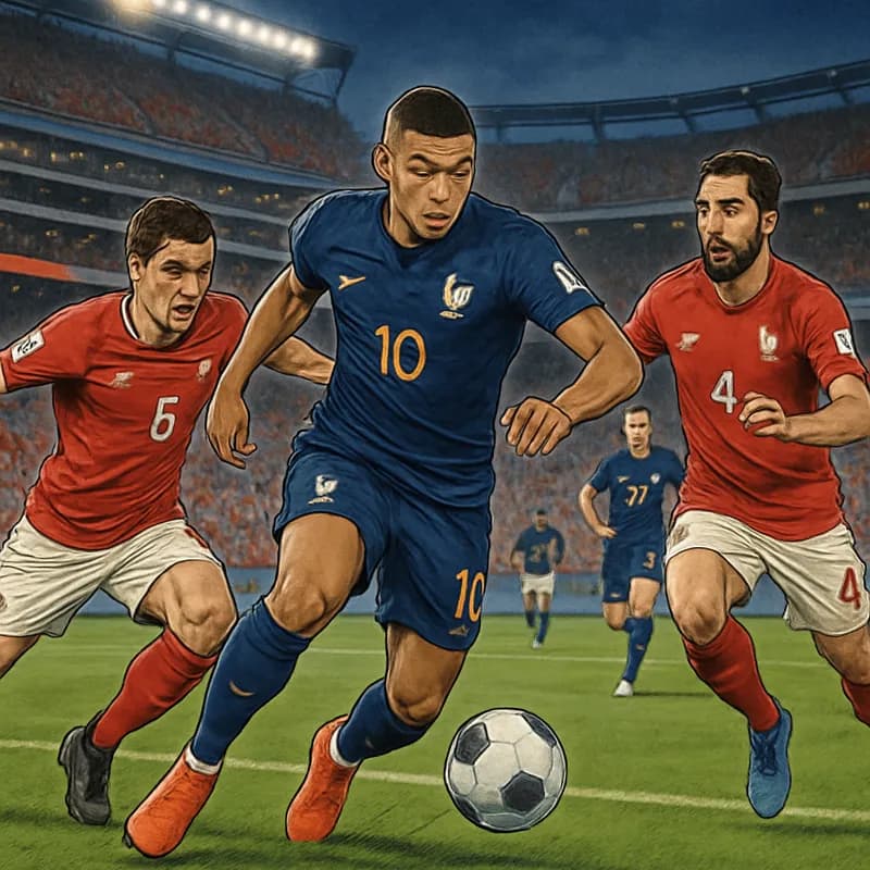 A bustling stadium atmosphere at MetLife Stadium, with fans wearing vibrant team jerseys in red and blue. The green pitch is visible, and excitement fills the air as supporters gather for the World Cu