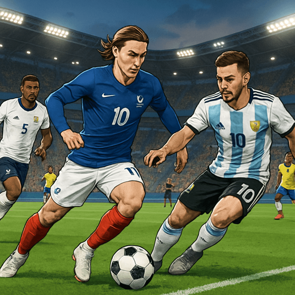 A bustling soccer stadium filled with fans wearing vibrant jerseys of their favorite teams, with a focus on the Allianz Riviera, showcasing the excitement of a match day atmosphere. The green pitch is