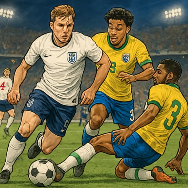 A vibrant scene depicting a football fan holding a completed 1970 Panini World Cup sticker album, surrounded by stickers of famous players in a lively park setting, with a football match in the backgr