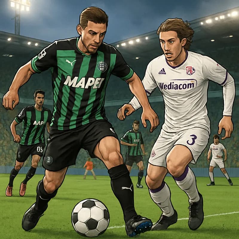 A vibrant scene at Sassuolo's home stadium, with fans in green and black jerseys cheering. The focus is on a soccer ball on the pitch, symbolizing the club's spirit as they face challenges ahead.