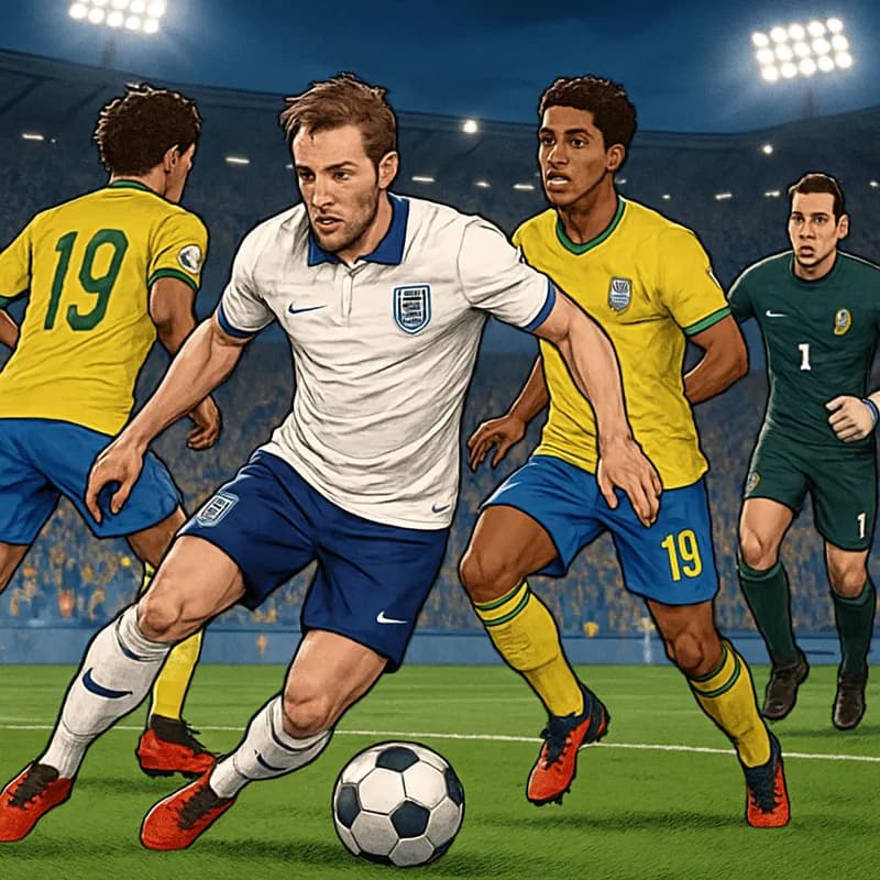 A vibrant scene at a packed stadium, with fans in blue jerseys celebrating a goal. The pitch is lush green, and players are in action with a round ball, showcasing the excitement of international foot