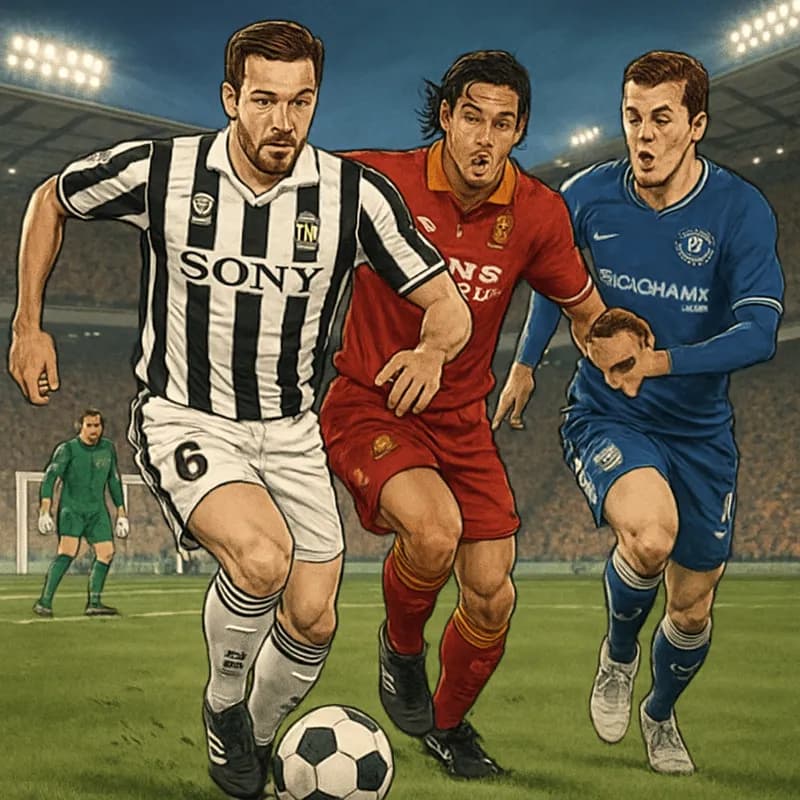 A vibrant scene at a football stadium showcasing fans in retro Kappa jerseys and stylish Kith x adidas F50 Spider boots, with a green pitch and goalposts in the background.