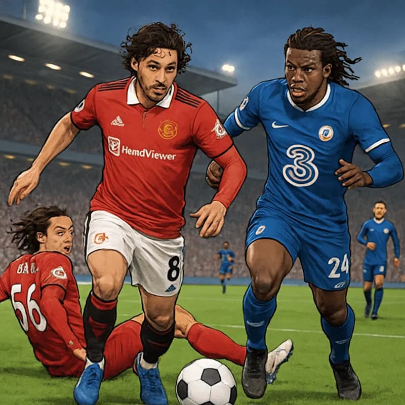 A tense moment during a World Cup match where Manuel Ugarte, in Manchester United's red kit, is seen being carried off the pitch on a stretcher. The stadium is filled with concerned fans, and the gree