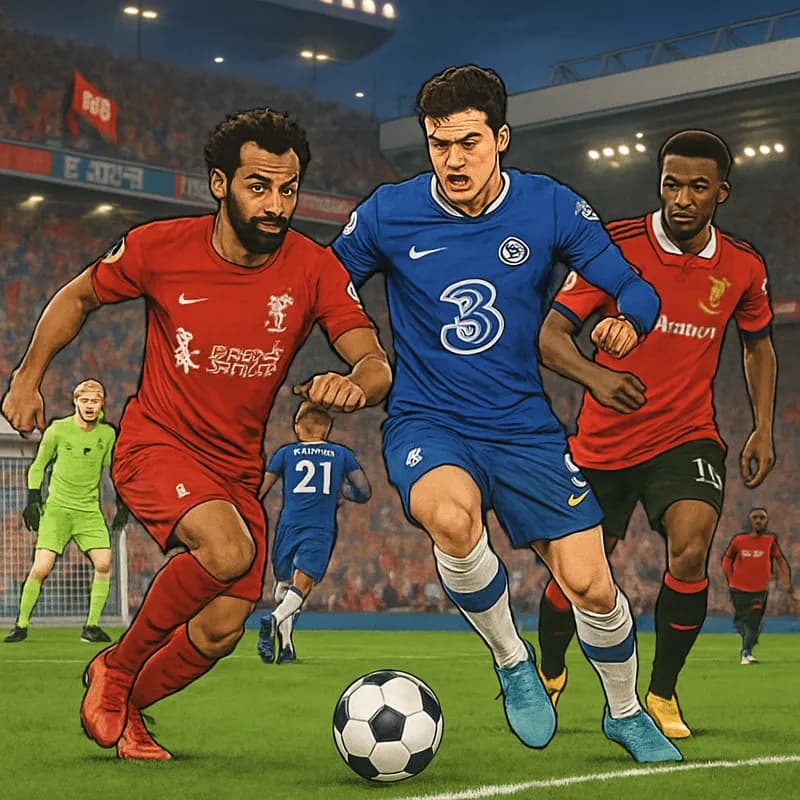 A bustling stadium scene during a summer transfer window, with fans in vibrant Premier League jerseys, surrounded by banners and flags, capturing the excitement of player signings. The pitch is lush g